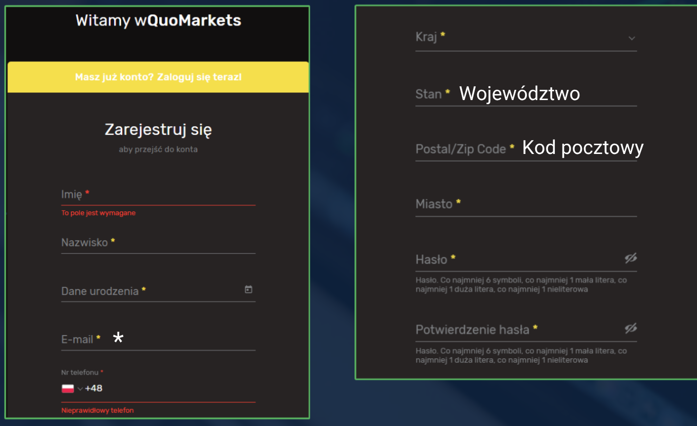 Krok 1 – formularz rejestracji
