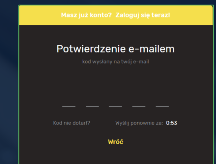 Krok 2 – kod potwierdzający z e-maila